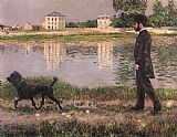 Gustave Caillebotte Wall Art - Richard Gallo and His Dog at Petit Gennevilliers